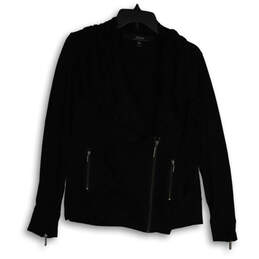 Womens Black Long Sleeve Asymmetrical Zip Moto Jacket Size Medium