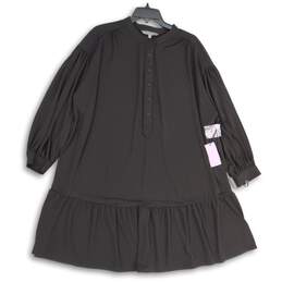 NWT Womens Black Henley Neck Balloon Sleeve Peplum Shift Dress Size 0X