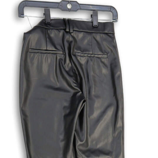 Womens Black Flat Front Welt Pocket Leather Flare Leg Pants Size XS image number 4