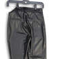 Womens Black Flat Front Welt Pocket Leather Flare Leg Pants Size XS image number 4