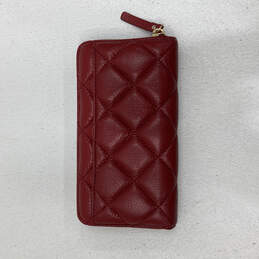 Womens Red Leather Inner Pockets & Dividers Quilted Zip Around Wallet alternative image