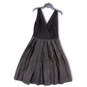 Womens Black Pleated V-Neck Back Zip Knee Length Fit & Flare Dress Size 14 image number 1