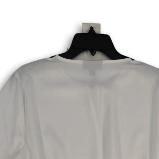 NWT Womens White Tie Neck Long Sleeve Smocked Peplum Blouse Top Size L image number 4