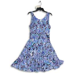 Womens Blue White Paisley Round Neck Sleeveless Fit & Flare Dress Size Medium