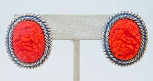 Amy Kahn Russell Sterling Silver Cinnabar Oval Omega Pierced Earrings 16.4g image number 2