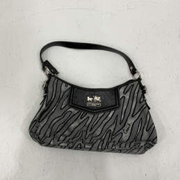Womens Silver Gray Zebra Print Leather Inner Pocket Zipper Top Shoulder Bag