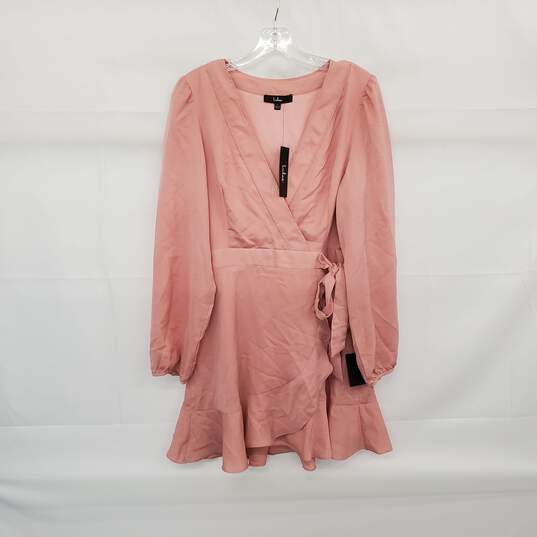 Lulus Pink Lined Faux Wrap Midi Dress WM Size L NWT image number 1