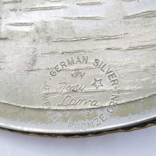 Tony Lama Silver Tone Bronze German Silver Western Motif Belt Buckle 116.1g image number 3