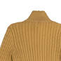 Womens Beige Cable-Knit Mock Neck Long Sleeve Full-Zip Sweater Size L image number 4