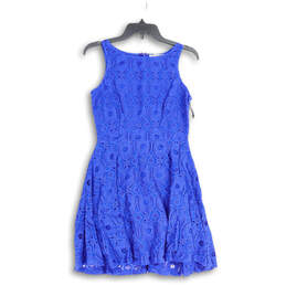 Womens Blue Sleeveless Knee Length Back Zip Fit & Flare Dress Size 2