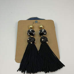 Designer J. Crew Gold-Tone Clear Rhinestone Black Tassel Dangle Earrings