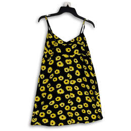 Womens Black Yellow Floral V-Neck Spaghetti Strap Mini Dress Size L alternative image