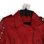 Womens Red Leather Long Sleeve Collared Full-Zip Motorcycle Jacket Size S image number 3