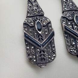 Antique Sterling Silver Onyx Marcasite Art Deco Style Dangle Earrings 15.6g alternative image
