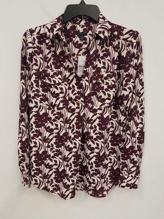Ann Taylor Cream/Purple Floral Long Sleeve Blouse Size XXS image number 1