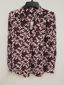 Ann Taylor Cream/Purple Floral Long Sleeve Blouse Size XXS