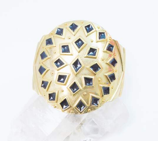Designer Kara Ross Geometric Black Enamel & Gold Tone Chunky Cuff Bracelet 96.1g image number 1