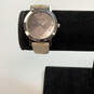Designer Bulova Silver-Tone Leather Strap Pink Round Dial Analog Wristwatch image number 1