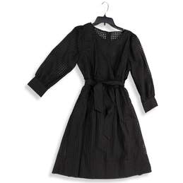 Calvin Klein Womens Black Long Sleeve Belted Waist Back-Zip A-Line Dress Size 12