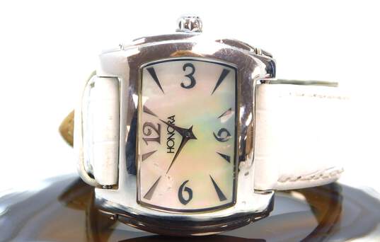 Honora Mother Of Pearl Dial White Leather Swiss Watch 30.2g image number 1