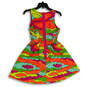 Womens Green Pink Printed Scoop Neck Sleeveless Fit & Flare Dress Size M image number 2