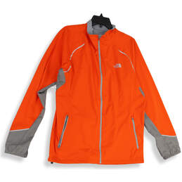 Mens Orange Long Sleeve Pockets Full-Zip Windbreaker Jacket Size Large