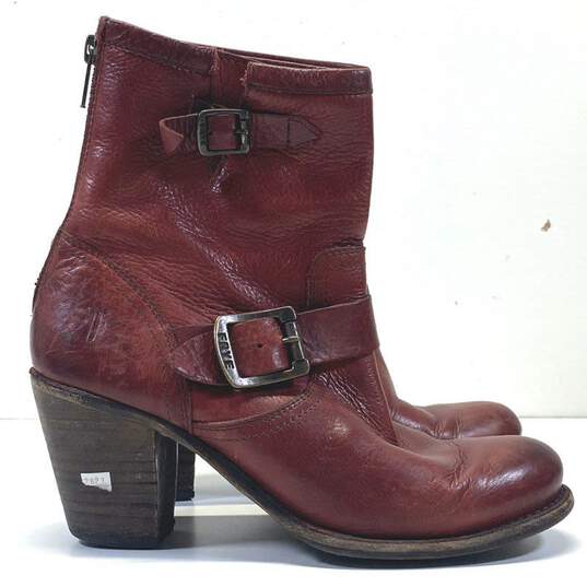 Frye Leather Karla Engineer Short Heeled Boots Red 6 image number 1