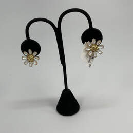 Designer Betsey Johnson Gold-Tone White Crystal Daisy Stud Earrings