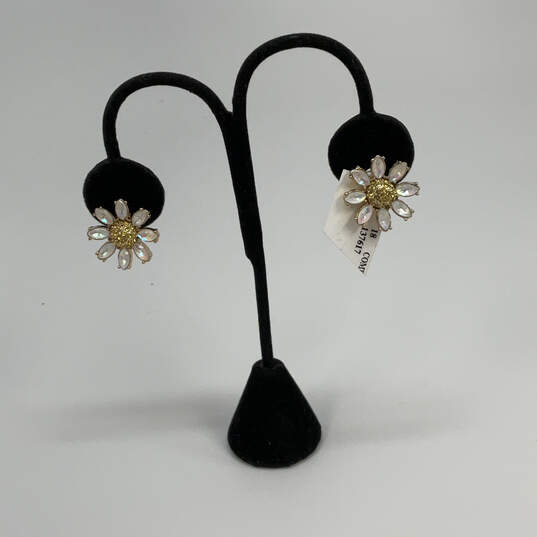 Designer Betsey Johnson Gold-Tone White Crystal Daisy Stud Earrings image number 1