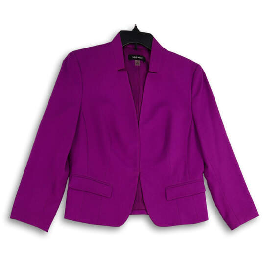 Womens Purple Long Sleeve Notch Lapel Kiss Front Blazer Size 6 image number 1
