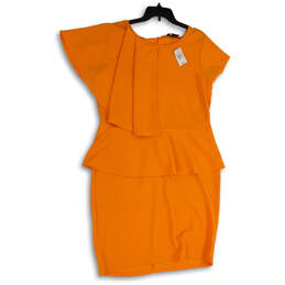 NWT Womens Orange Short Sleeve Round Neck Midi Bodycon Dress Size 18/20