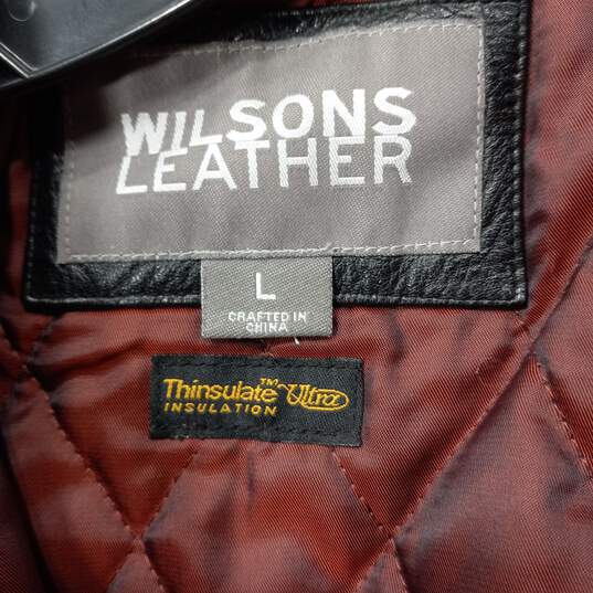Wilsons Leather Black Leather Belted Jacket Men's Size L image number 3