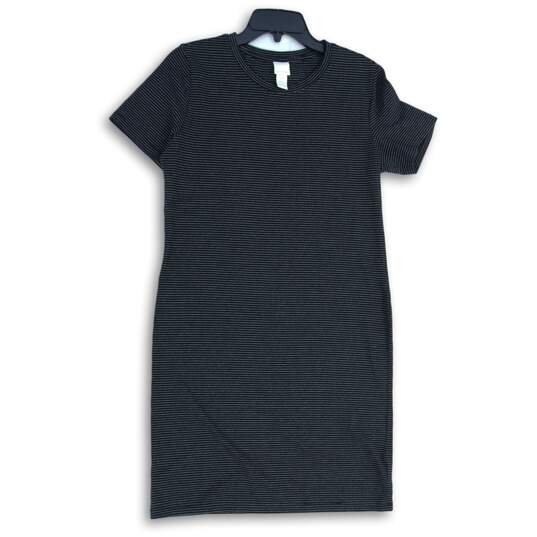 H&M Womens Black White Striped Crew Neck Short Sleeve T-Shirt Dress Size L image number 1
