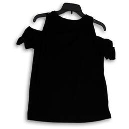 Womens Black Cold Shoulder Round Neck Pullover Blouse Top Size Medium alternative image