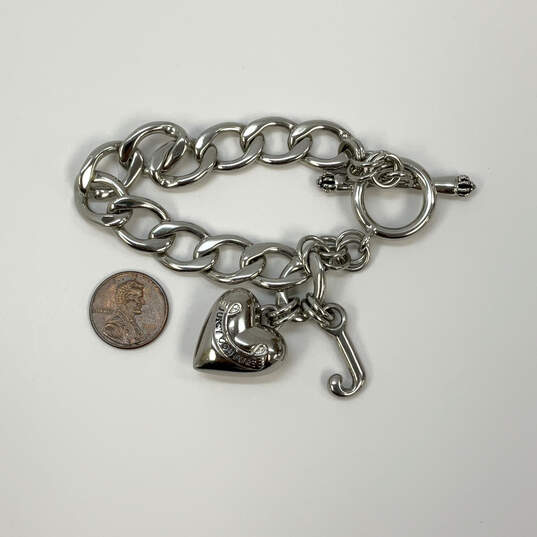 Designer Juicy Couture Silver-Tone Chunky Heart Toggle Charm Bracelet image number 4