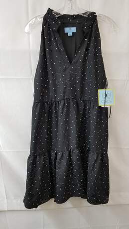 CeCe Women's Sleeveless V-Neck Black Polka Dot Tiered Dress Size S