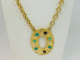 Vintage Maxine Denker Gold Tone & Blue Enamel Pendant Necklace 116.3g alternative image