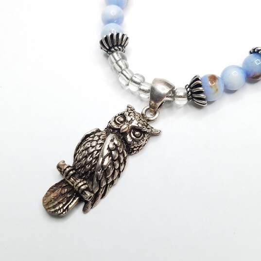PSCL 925 Sterling Silver Faceted Crystal Gemstone Bead Owl Pendant 19in Necklace 31.9g image number 3