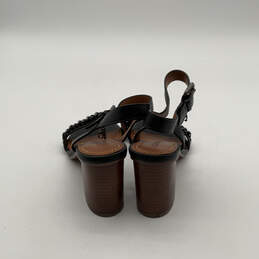 Womens Brown Black Leather Open Toe Block Heel Ankle Strap Sandals Size 6 alternative image
