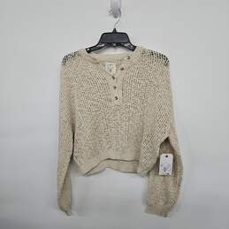 Tan Knit Long Sleeve Sweater With Buttons