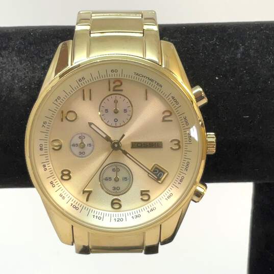 Designer Fossil FS-4402 Gold-Tone Stainless Steel Round Analog Quartz Wristwatch image number 1