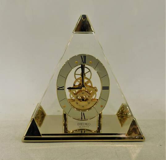 Buy the Seiko Pyramid Skeleton Desk and Mantle Quartz Clock | GoodwillFinds