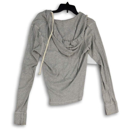 Womens Gray Long Sleeve Henley Neck Regular Fit Pullover Hoodie Size M image number 2
