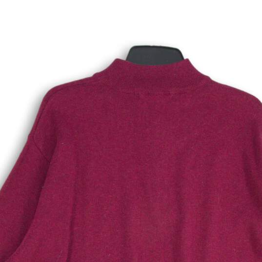 Mens Red Knitted Mock Neck 1/4 Zip Long Sleeve Pullover Sweater Size XL image number 4