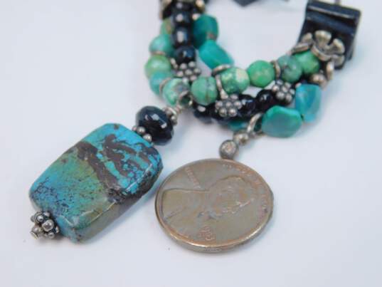 Artisan 925 Sterling Silver Faux Turquoise & Beaded Statement Pendant Necklace 34.3g image number 4