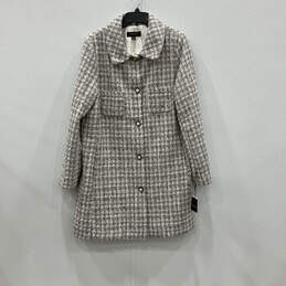 NWT Womens White Check Collared Long Sleeve Button Front Overcoat Size XL