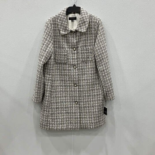 NWT Womens White Check Collared Long Sleeve Button Front Overcoat Size XL image number 1