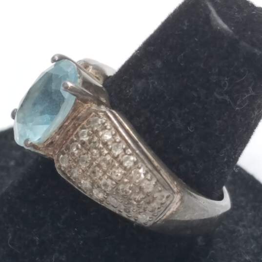 C.A. Sterling Silver Melee Diamond Aquamarine Sz 6.75 Ring 6.4g image number 4