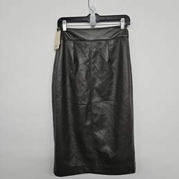 Olive Faux Leather Pencil Skirt With Back Slit