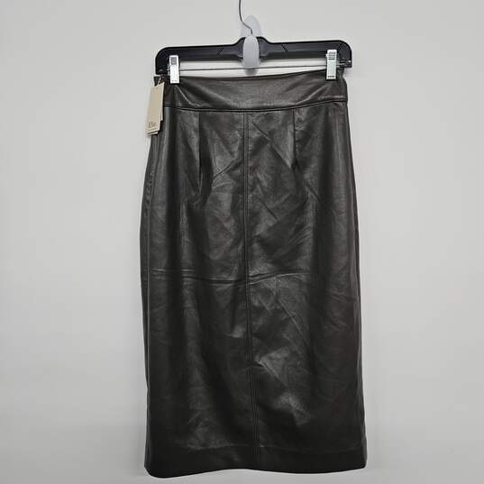 Olive Faux Leather Pencil Skirt With Back Slit image number 1